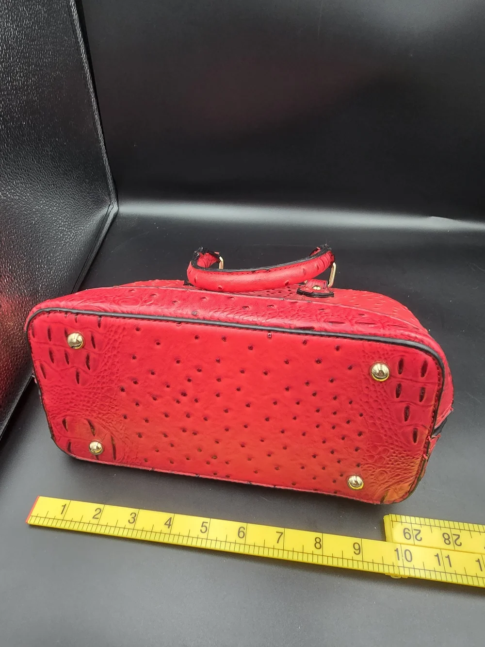 Structured Dome Satchel Handbag in Bright Red with Gold Hardware